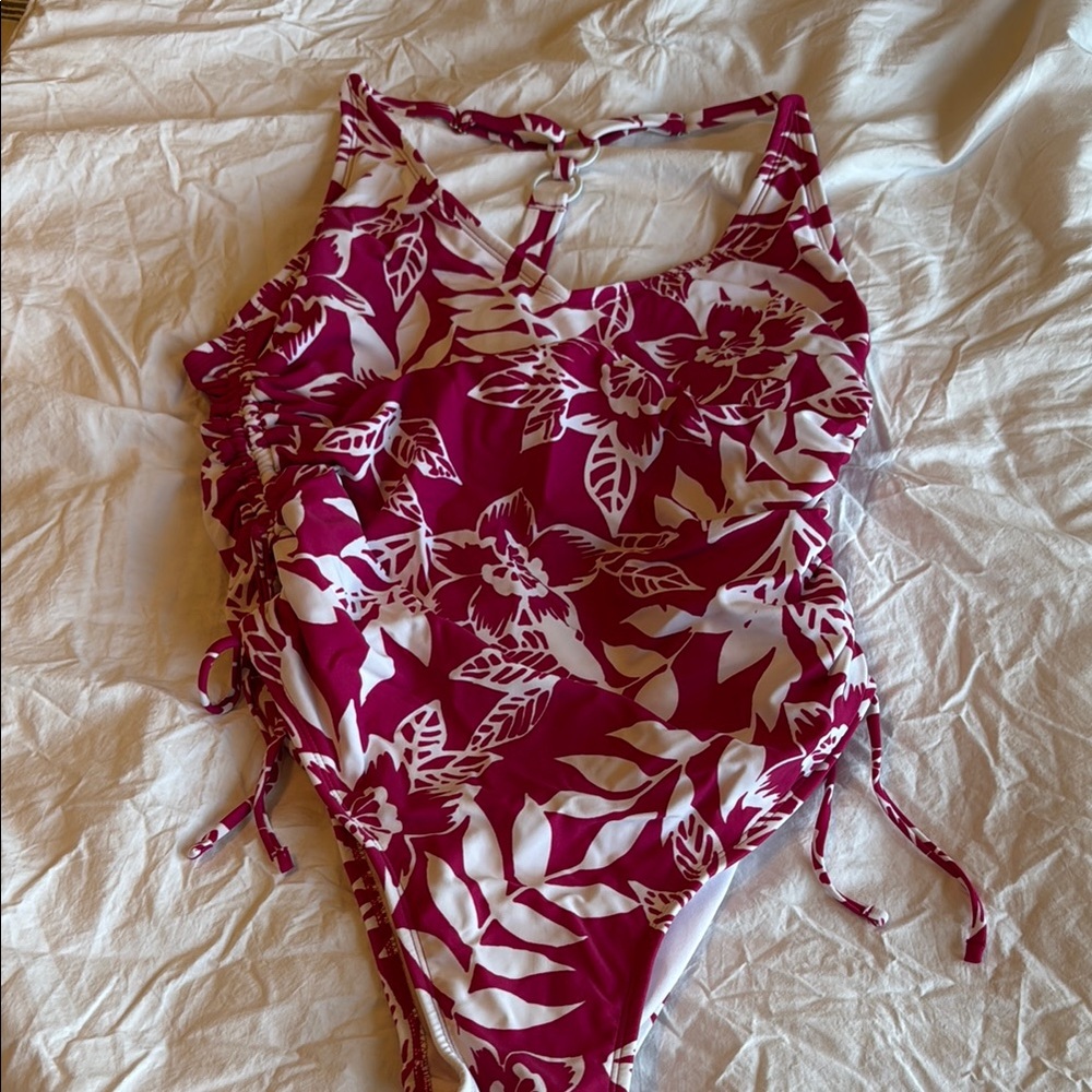 Floral One-Piece Swimsuit in Pink and White